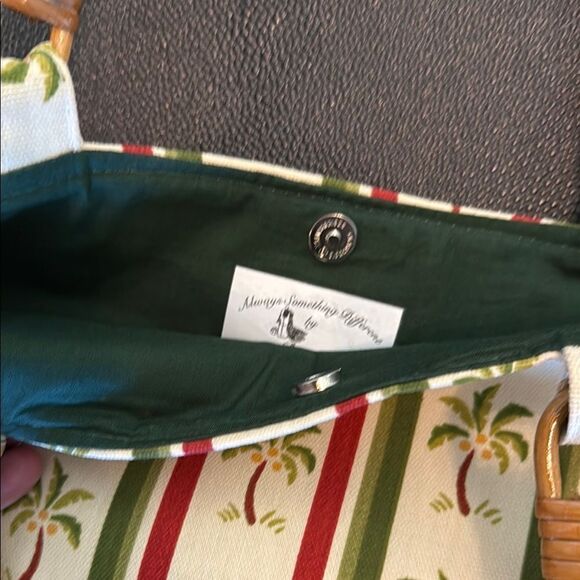 Tropical Palm Print Tote Bag with Bamboo Handles - Picture 8 of 8
